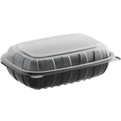 9" x 6" x 3" Microwaveable 1-Compartment Black / Clear Plastic Hinged Container