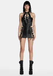 [Club Exx] Rude Awakening Mini Dress - Black Holo