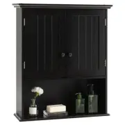 2-Door Wall Mount Bathroom Storage Cabinet with Open Shelf-Black - Color: Black