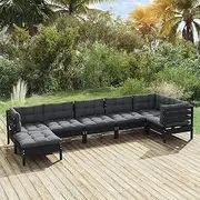 7 Piece Garden Lounge Set with Cushions Black Solid Pinewood Patio Bar Sets