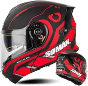 Motorcycle Helmets Integrated Modular Flip Up Full Face Motorcycle Helmet Sunshade and Anti-Fog Double Lens DOT/ECE Approved Scooter, Moped Helmet D,4XL=67-68CM