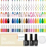 Beetles Gel Polish Nail Art Liner Gel Set-20 Colors Gel Art Paint for Swirl Nails with Base Top Coat Thin Nail Brush in Bottle Soak off White Black Red Silver Nude Glitter Gel