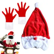 Christmas Santa Plush Costume Motorcycle Headgear Case Cover Hat Cap Gloves
