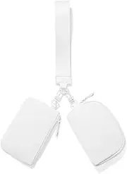 [Viverte] Mini Zip Around Keychain Wristlet Wallets Small Portable Dual Pouch Wristlet Detachable Coin Purse Pocket, White, Solid Color