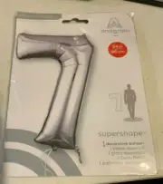 NEW Birthday Party Number 7 Silver SuperShape Foil Balloon 34"/86cm