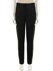 Black Metallic Trim Straight Trousers