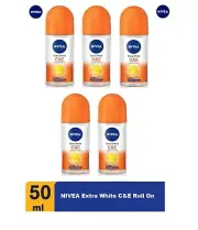 5x50ml NIVEA Extra Bright Vitamin C+Vitamin E Under Arms Roll-On Sweat Deodorant