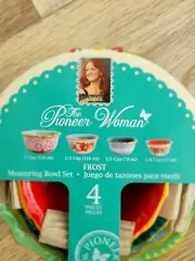 Rare NEW In Package Pioneer Woman Nesting Measuring Bowl Set 4 piece FROST Read