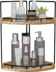 Dorhors 2-Tier Corner Bathroom Counter Organizer,Vanity Organizer,Counter Corner Shelf,Bathroom Storage and Organization,Skincare Organizers,Wood Countertop Organizer for Kitchen (Brown)