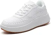 [FLIOZY] Women’s Chunky Platform Sneakers | Orthopedic Walking Shoes with Arch Support | Breathable Knit Uppers | Casual Shoes with Non-Slip Rubber Outsole | Perfect for Travel, Shopping | White Tennis Shoes