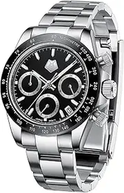 [MEGALITH] Mens Watches Chronograph Silver: Waterproof Stainless Steel Wrist Watch Analog - Stopwatch for Swimming Diving Sport