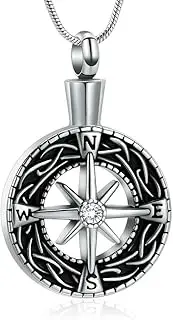 BIAIHQIE Compass Cremation Jewelry for Ashes Funeral Ashes Pendant Locket Keepsake Urn Necklace for Women Men-Silver