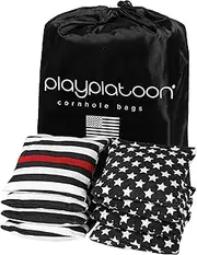 Play Platoon Professional Cornhole Bags - Set of 8 Regulation All Weather Double Sided - Sticky Side/Slick Side Bean Bags for Pro Corn Hole Game, Slick Duck Canvas & Sticky Suede Side
