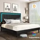 Bed Frame Double Size Platform Mattress Base PU Leather Black with LED Light