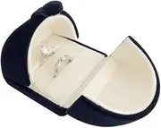 Svea Display Blue Velvet Jewelry Box for Double Ring Gift Packaging Premium Grade for Wedding Band Engagement Ring (Jewelry is not included)