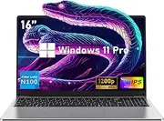 16 Inch Laptop Notebook, RAM 16 GB + SSD 512 GB Processor N100 (up to 3.4 GHz) Computer, Full HD 1920 x 1200P, Backlit Keyboard, WiFi 5, USB 3.0, 6000 mAh