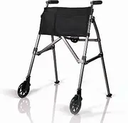 Stander EZ Fold-N-Go Walker, Lightweight Folding 2 Wheel Travel Walker for Seniors with Swivel Wheels, Black Walnut