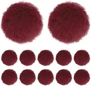 uxcell 12-Pack Faux Fur Pom Poms, 1.2 Inch/ 2.4 cm Soft Fluffy Pompoms Balls Faux Rabbit Fur with Elastic Loop for Hats/Bags/Keychains/Knitting Accessories/DIY Crafts [Wine Red]