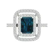 2.63 ct Emerald Cut Topaz Gemstone Halo Solitaire with Accents Ring White Gold