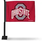 Rico Industries NCAA Ohio State Buckeyes Primary Double Sided Car Flag with Black Pole - 16" x 19" - Strong Pole That Hooks onto Car/Truck/Automobile
