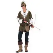 Robin Hood Costume 6 Pc Gr/Br Faux Suede Tunic Hat Boot Tops & Belt W/ Pouch XL