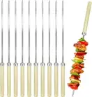 HAIKING Barbecue Skewers, 10 PCS Flat Reusable BBQ Sticks with Wood Handle fo...