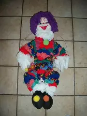 VINTAGE HAND MADE MIME CLOWN ON LOOP WALL HANGING SIZE 16" x 26" INCHES L@@K