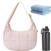 Puffer Crescent Shoulder Bag, Boho Carryall Underarm Purse for Women, Large Capacity Padding Shoulder Puffy Hobo Bag for Water Bottle, Towel, Makeup