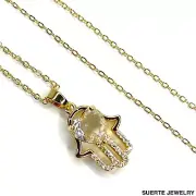 14k Gold Plated Evil Eye Hamsa Hand Necklace Oro Laminado Mal De Ojo Collar Dije