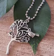 Bodhi Sacred Fig Tree Life Love Silver Fertility Bird Buddha Mind Necklace 20"