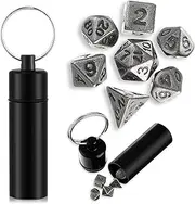 Syhood 7 Pcs Mini Dice Set with Portable Dice Case Keychain Micro Polyhedral Metal Dice Set Role Playing Gaming Dice Antique Mini Dice for Table Games Gift Backpack Decoration (Antique Silver)