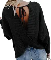 [BaronHong] Women's Sexy Sweaters Backless Oversized Long Sleeve Loose Knitted Sweater Pullover Jumper