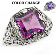 2CT Natural Alexandrite & Peridot 925 Sterling Silver Filigree Look Ring Sz 7