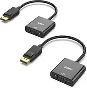 DisplayPort to VGA 2 Pack,Gold-Plated Uni-Directional DP Computer to VGA Screen Adapter 1080P (Male to Female) Compatible for Lenovo, Dell, HP, ASUS