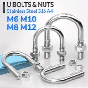 U Bolts & 2 Hex Nuts Clamp Pipe Tube Marine M6 M8 M10 M12 Stainless Steel 316 A4