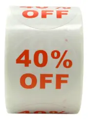 3 Rolls of "40% OFF" Discount Labels (500 labels/roll, 1.5" diameter) BPA Free!