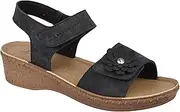 [Jo & Joe] Ladies Comfort Floral Detail Double Strap Touch Close Fastening Wedge Sandals