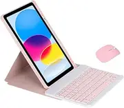 360° Rotation Acrylic Keyboard Case for iPad 10th Generation 2022 (10.9 inch), Case with Keyboard and Mouse, with Pencil Slot, Rotation Horizontal/Vertical Stand Cover (Pink)