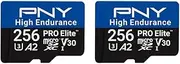 PNY 256GB PRO Elite™ High Endurance C10 U3 V30 A2 microSDXC Flash Memory Card – Up to 100/90MB/s Read/Write, 4K UHD, Full HD, UHS-I, Surveillance, Home Security, Continuous Recording, Dash Cam, 2-Pack