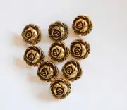 9 Gold Colored Victorian Roses / Shank Back Craft Buttons / 5/8"