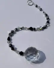 Beaded Suncatcher Black Silver Clear Crystal Prism Hanging Patio Decor Yard Art