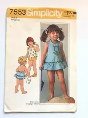 Simplicity 7553 Toddler's' Halter Dress Or Top, Shorts And Bloomers Size 1
