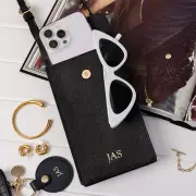 Personalised Black Saffiano Leather Cross Body Phone Bag