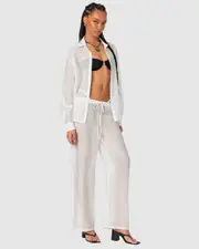 EDIKTED Womens Breezy Sheer Pants WHITE