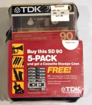 VINTAGE 1987 NEW SEALED 5 PACK TDK SD 90 TYPE II BLANK CASSETTE TAPES W/CASE