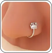 [Yheakne] Vintage Crystal Crown Nose Ring Gold Cz Crown Nose Cuff Crystal Septum Nose Rings U Shaped Clip On Nose Stud Cz Nose Piercing Jewelry for Women