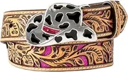 [Angel Ranch] Girl's Tooled Leather Western Belt with Cowgirl Hat Buckle