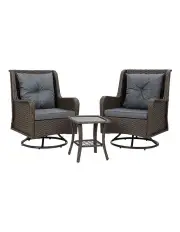 Gardeon 3 Pieces Outdoor Chairs Wicker Swivel Bistro Set Black