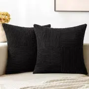 MIULEE Black Corduroy Pillow Covers Pack of 2 Boho Decorative Spliced Throw Pill