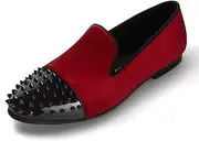 [Harpelunde] Slip On Mens Tuxedo Velvet Loafers Spikes Cap Toe Dress Wedding Shoes